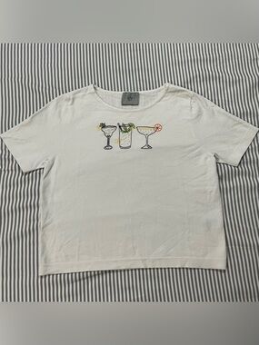 LIV White Cocktail Embroidered Tee
